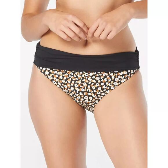 Coco Reef Animal Print/Black Reversible Fold Over High Waist Bikini Bottom L New - Picture 2 of 7